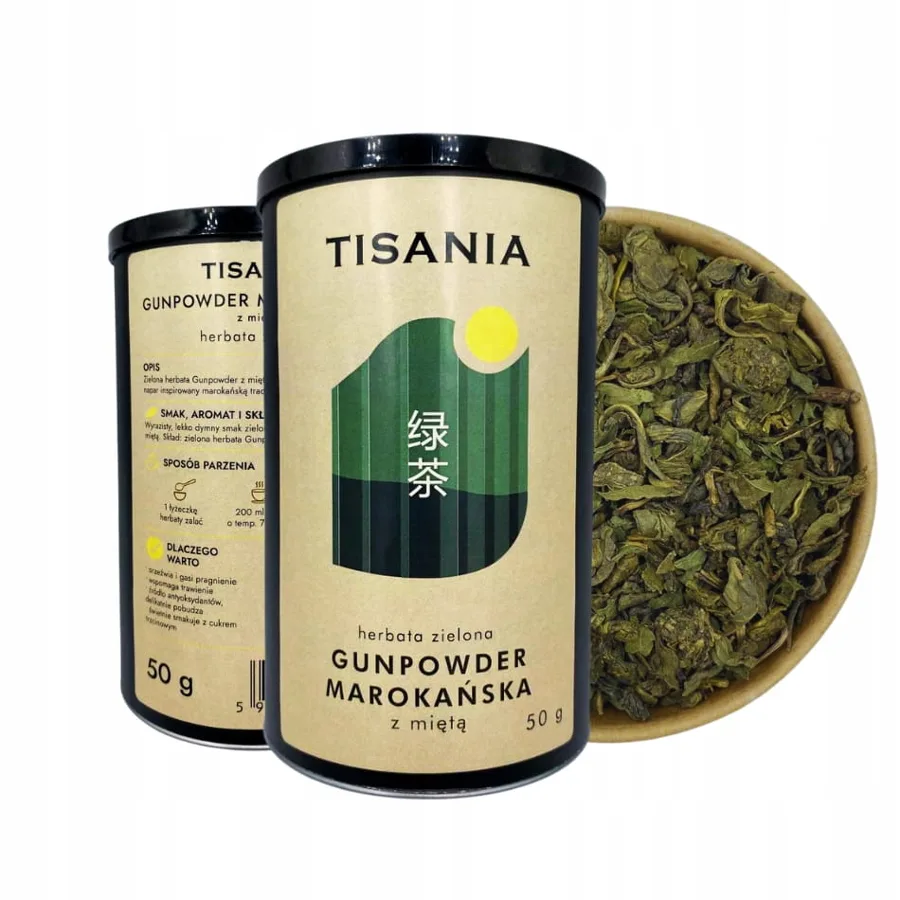 Herbata zielona Gunpowder MAROKAŃKSA z miętą PREMIUM puszka 50g