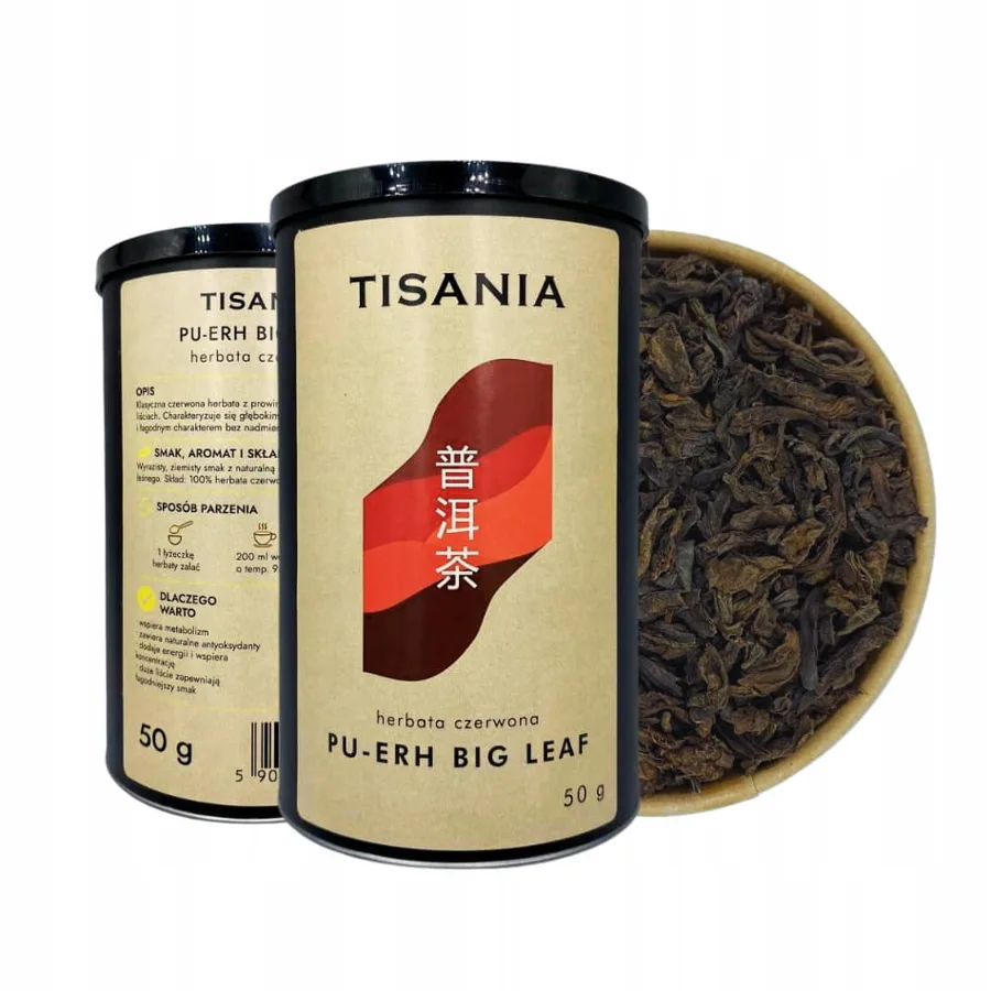 Pu-erh Big Leaf herbata czerwona liściasta PREMIUM w puszce 50g